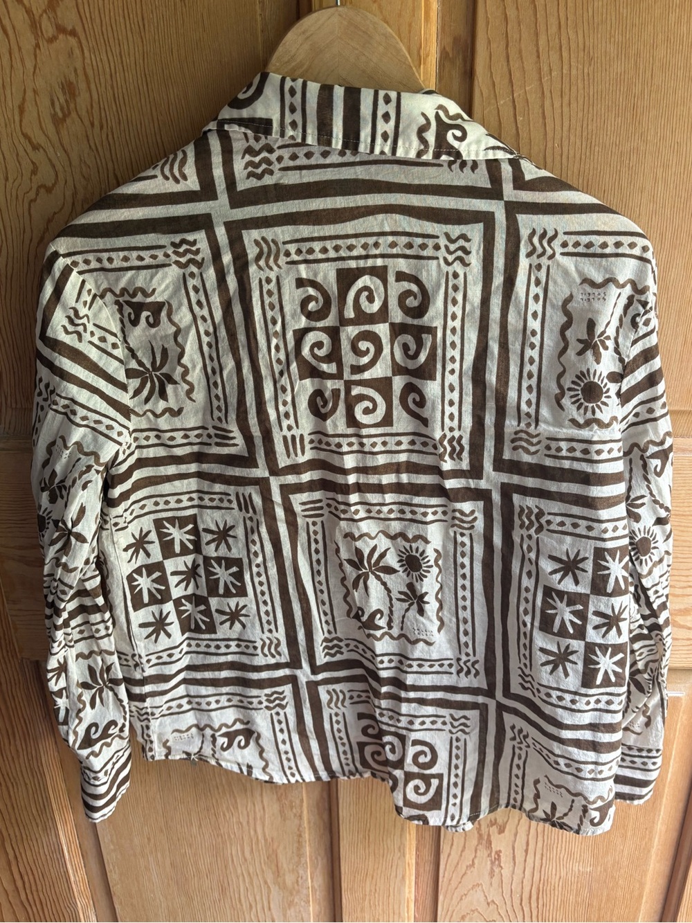 Calypso St. Barth Cream and Brown Printed Shirt | Small | 100% Cotton - Picture 3 of 4